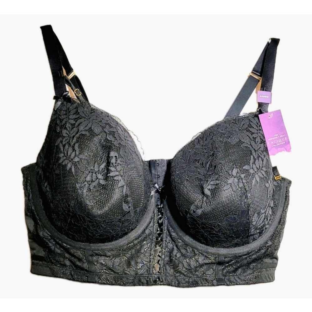 Cacique Balconette Underwire Bra Size 44DDD Black Lace Lined Seriously Sexy NWT